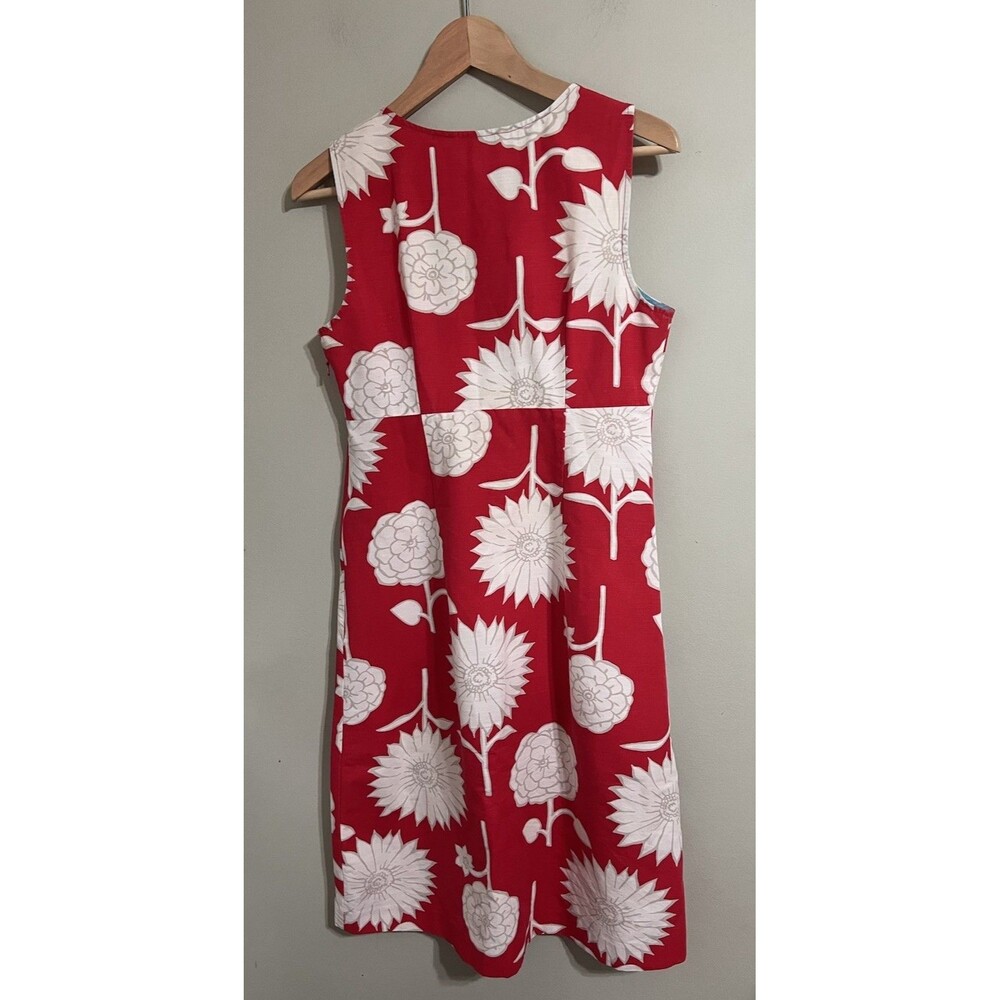 Boden Red Bold Floral Cotton V Neck Knee Length Dress Women Size 10R - Picture 4 of 8